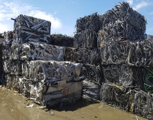 Recycled aluminum, ready to be processed for sale.